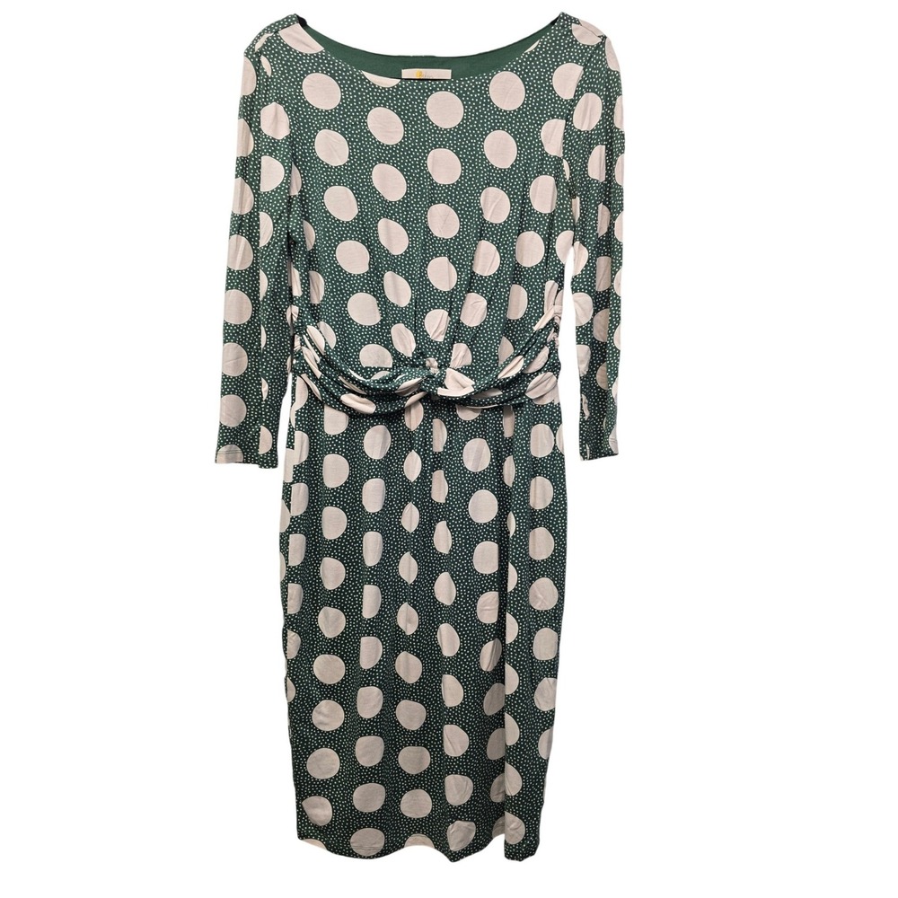 Boden Green Polka Dot Twist Knot Midi Dress US 8R Retro Cottagecore Parisian